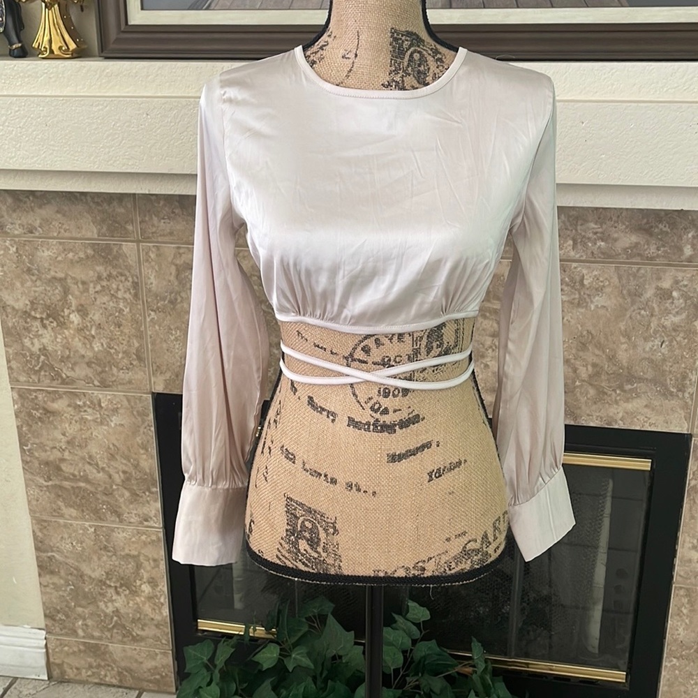 Sans Souci Satin Criss Cross Tie Open Back Crop Top